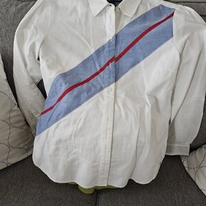 Tommy Hilfiger White Button Down Shirt with Blue and Red Stripe
